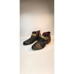 Spring Step Black Multicolor Leather Ankle Boots with Gold Accent